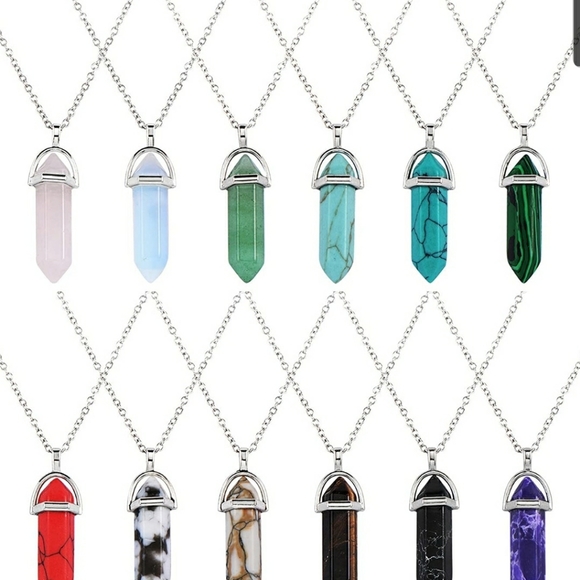 🌷Chakra crystal gemstone pendant necklace - silver - Picture 9 of 10